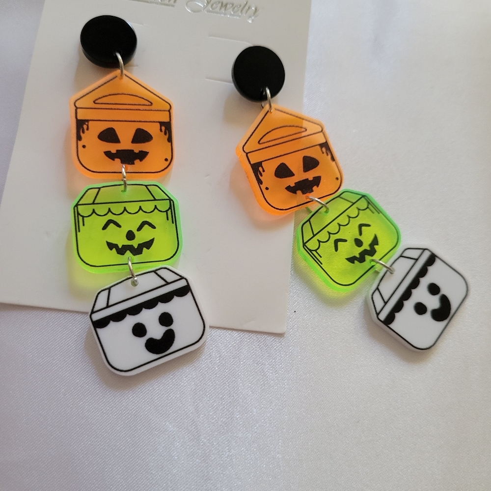 90s Halloween Pumpkin and Ghost Earrings